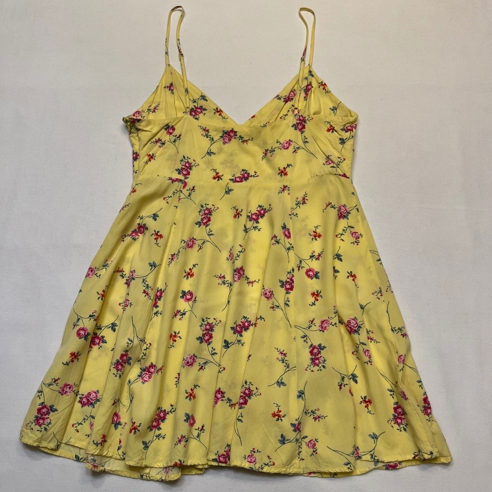 Forever 21 Butter Yellow Rose Y2K Floral Spaghetti Strap Mini Dress Juniors L - Picture 8 of 8